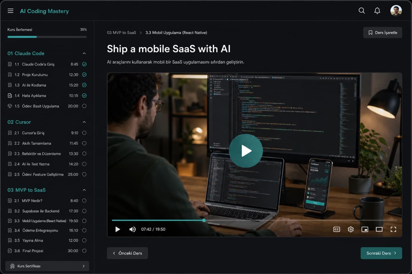 AI Courses lesson player